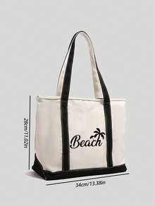 1pc Women's Canvas Shoulder Bag With "Beach" And Coconut Tree Print, Spring/Summer Style, Large Capacity, Suitable For School, Work Or Casual Use, Includes Cosmetic Bag And Pink Hair Clip, Suitable For White-Collar Women And Students, Multi-Compartment Design, Suitable For Beach, School, Work And Daily Use - Multicolor - View 12