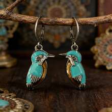 1 Đôi bông tai hình chim ruồi phong cách Bohemian bằng nhựa 3D và hợp kim kẽm dễ thương. - màu xanh lá - Xem 7