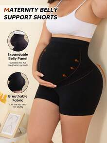 Maternity Belly Support Shorts, Plus Size Seamless Shapewear For Wedding & Summer - Black - View 1