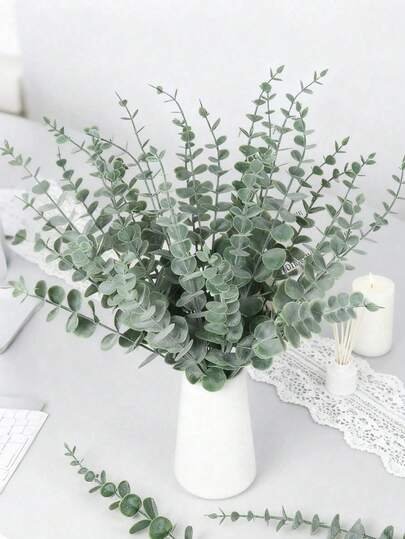 10/20 piezas Hojas y ramas de eucalipto artificial, tallos de eucalipto falsos para decoración de jarrones, ramos de boda, decoración del hogar, Día de San Valentín, regalos, ceremonia de graduación y talla grande