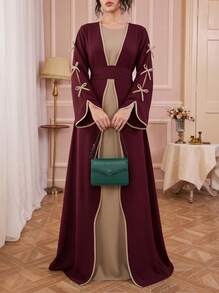 Solessence Áo Abaya kiểu Trung Đông tối giản, thời trang mới, màu đỏ tía trơn, chất liệu mềm mại, thoải mái, có thắt lưng, phù hợp cho lễ hội mùa xuân, ngày lễ, phối đồ hàng ngày hoặc lễ Eid. - Màu Đỏ Sâu - Xem 1