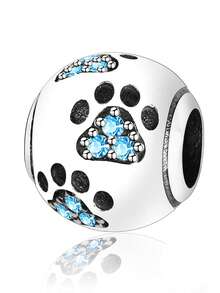1pc S925 Sterling Silver Heart Large Hole Bead, Horse, Stethoscope, Flower, Paw Print, Colorful Zirconia Resin DIY Bracelet Silver Jewelry Accessory - Silver - View 13