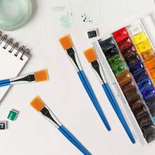 Set de 12 piezas de brochas planas grandes de cabeza sintética, adecuadas para acrílico, acuarela, pintura, manualidades y arte corporal - Conjuntos - Ver 9