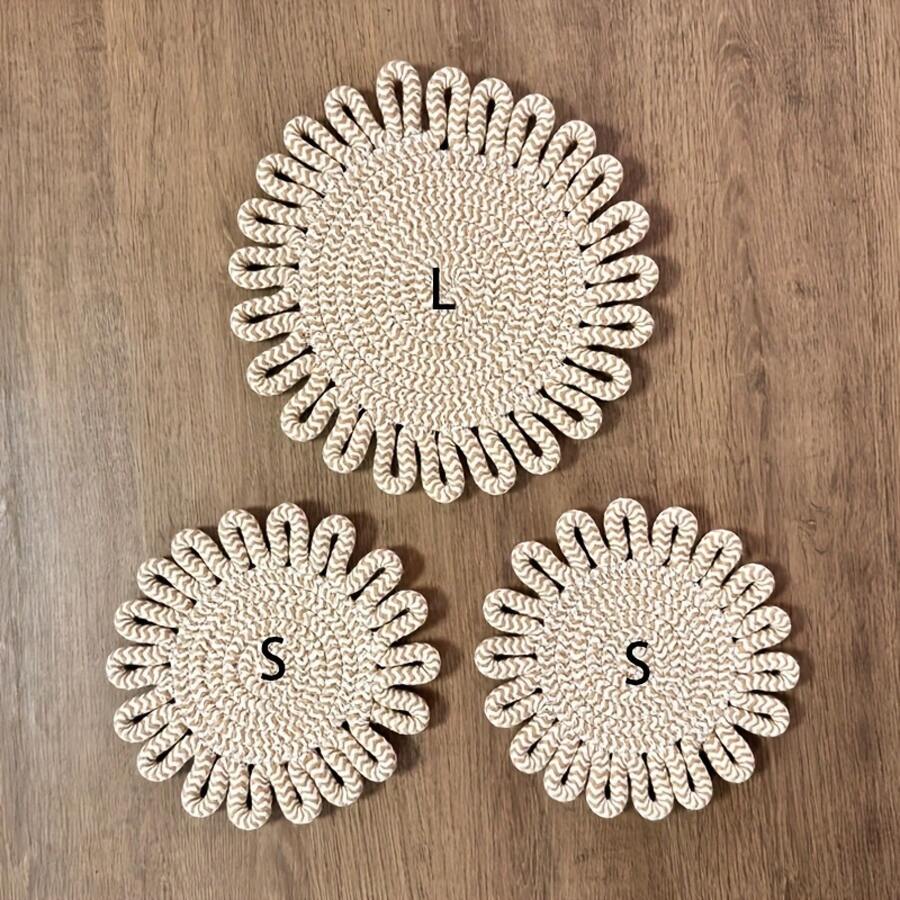 3pcs Heat-Resistant Woven Coasters, 7" And 9.4", Thickened Kitchen Trivets, Multi-Purpose Minimalist Nordic Table Mats, Absorbent Coasters, For Hot Pots And Pans, Table Protectors, Decorative Desk Accessories - 3 món màu be. - Xem 1