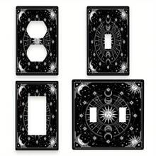 1 pieza Panel de interruptor de luz de 1 o 2 enchufes con diseño misterioso del sol, la luna y el zodiaco, cielo estrellado, placa decorativa de pared para baño, dormitorio, decoración artística - Multicolor - Ver 1
