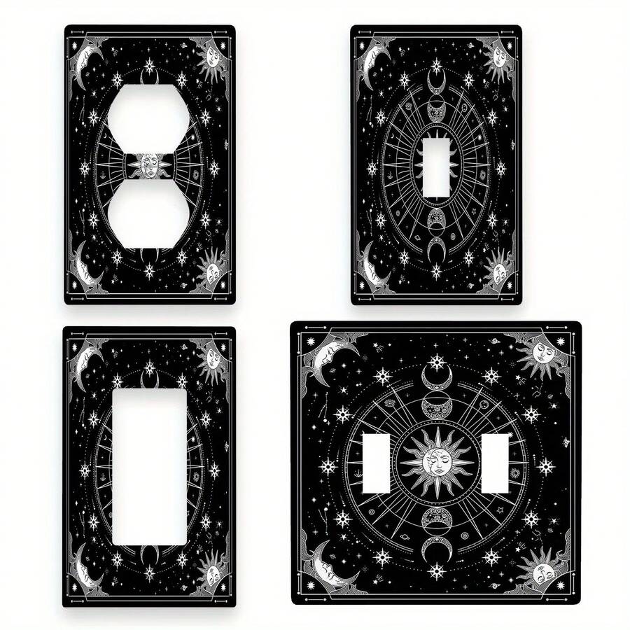1 pieza Panel de interruptor de luz de 1 o 2 enchufes con diseño misterioso del sol, la luna y el zodiaco, cielo estrellado, placa decorativa de pared para baño, dormitorio, decoración artística - Multicolor - Ver 1