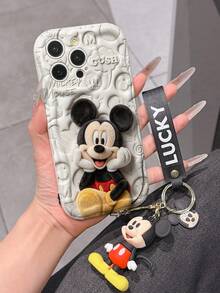 Disney Mickey Mouse Clubhouse Phone Case : 3D Fluffy Pattern Border Protector Phone Soft Phone Case With A Free Cute Mickey Bracelet Chain Lanyard, Mickey, Minnie, Goofy, Donald Duck, Daisy Duck, Pluto, For Apple 17 Promax 17 Pro 16 15 14 13 12 11 Pro Max XS Max X XR Soft Cover Summer Phone Case - 白色 - 查看 5