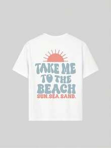 1 camiseta de manga corta estampada para niñas, color morado, informal, cómoda y elegante, ideal para estudiantes y adolescentes, adecuada para el ocio diario. - Blanco - Ver 6
