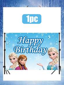 Disney 迪士尼冰雪奇缘生日快乐背景幕布，艾莎和安娜冰雪城堡横幅，适用于派对摄影和装饰，这款冰雪奇缘主题生日背景幕布将您的庆祝活动变成迷人的阿伦黛尔仙境，是您特别日子里的完美中心装饰。背景幕布上印有艾莎、安娜、雪宝、克里斯托夫和驯鹿斯文，背景是令人叹为观止的冰蓝色天空。 - 背景 - 查看 6