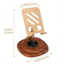 Wood Grain Base 360° Rotating Phone & Tablet Stand - Foldable Design, 10KG Load Capacity, Multi-Angle Adjustable For Phone / Tablet - Office / Online Class / Binge-Watching, Desktop Phone Support Stand, Metal Rotating Tablet Holder, Wood Grain Phone Stand - Multicolor - View 2