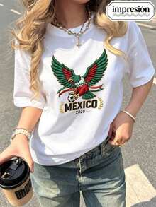 Limited EditionCamiseta blanca de poliéster para mujer con un sencillo del Mundial 2026. Ligera y cómoda, para el día a día. Envíos disponibles dentro deéxico. Copa Mundial de la 2026, Copa Mundial USA/, Sayu, novedad, mascota de la Copa Mundial, camiseta de manga corta para mujer con temática de la Copa Mundial, estampada con exquisitos patrones con temática de la Copa Mundial, tejido de punto, diseño de color contrastante en los hombros, el escote y los puños, tejido cómodo, largo regular, ropa esencial para la Copa Mundial, ropa para eventos. Algodón ligero - Blanco - Ver 1