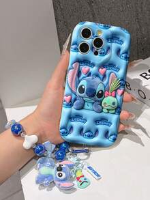 Disney Has Authorized, Phone Case - Chain Set, The Stitch Lilo & Stitch 3D Phone Case Plus A Silicone 3D Stitch Bracelet With Metallic Ring Removable Bracelet, Stitch And Angel Pattern, Compatible With Iphone17/16/15/14/13/12/11/XS/XR/X Plus Pro Max, A Stylish Cartoon Phone Case, The Perfect Gift Choice, Phone Protection, Durable Phone Cover, Great Gift For Friends And Family. - 白色 - 查看 4