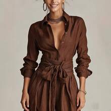 2026 Spring Summer Solid Color High Waist Short Sleeve Long Pants Casual Loose Two Piece Set - 杏色 - 查看 4