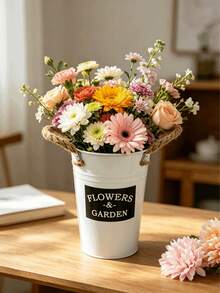1/3/5 Stücke klassischer Metalleimer mit Griff, minimalistischer Stil, vielseitig, Umarmungseimer, geeignet für Partygeschenke, Blumen, Garten, getrocknete Blumen, Vase für frische Blumen, Blumeneimer für Heimdekoration, Blumen nicht enthalten - Weiß mit Griff - Übersicht 7