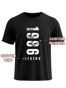 Camiseta personalizada para hombres con números y texto impreso, personalizada con tu número/aniversario/tu texto/bendición/significativo/texto divertido, camiseta para hombres, tops, festival de música, ropa familiar, regalo del Día de San Valentín, regalo de aniversario, regalo para el mejor amigo, camiseta minimalista - Negro - Ver 1