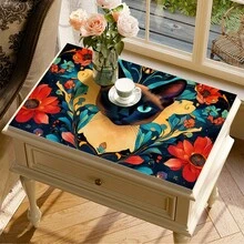 1pc Colorful Cat, Siamese Cat Print Pattern Absorbent Mat/Drying Mat For Coffee Maker, Tableware - Absorbent Polyester Desktop Protective Mat With Rubber Anti-Slip Pad, For Kitchen Counter Decor, Home Bar And Dining Table - Multicolor - View 3