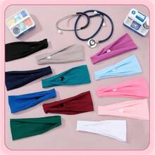 12 Pcs Nurse Headbands Women - Non Slip Nursing Headbands With Buttons Wide Elastic Ear Hair Bands Sweatband Wrap Nicu Obstetrics Nurse Doctor(Solid) - nhiều màu trơn + 12 - Xem 4