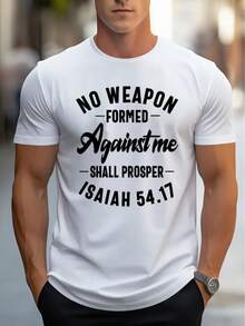 Christian Faith T-Shirt With The Bible Verse "No Formed Against Me" (Isaiah 54:17) - Breathable, Quick-Drying, Moisture-Wicking, Crew Neck, Short Sleeves, For Casual And Athletic Wear - Comfortable Fit For All Seasons, Ideal For Religious Events And Casual Wear - Inspirational Christian Apparel And Teens - Lightweight And Versatile Style With Eye-Catching White Lettering - Great For Training, Running, And Activities. - 白色 - 查看 2