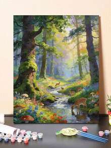 森林鹿溪流風景 DIY數字油畫 手作手工藝 家居裝飾 40x50cm/16x20in 節日禮物 - 套裝 - 查看 10