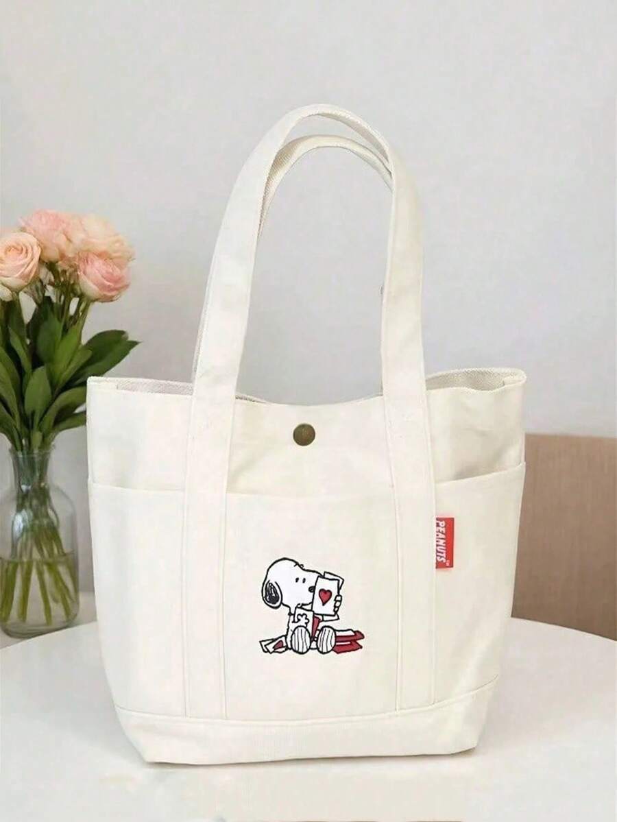 SNOOPY 大容量帆布手提包,史努比印花手提包,单肩包,透气时尚手提包,妈妈包 - 彩色 - 查看 1