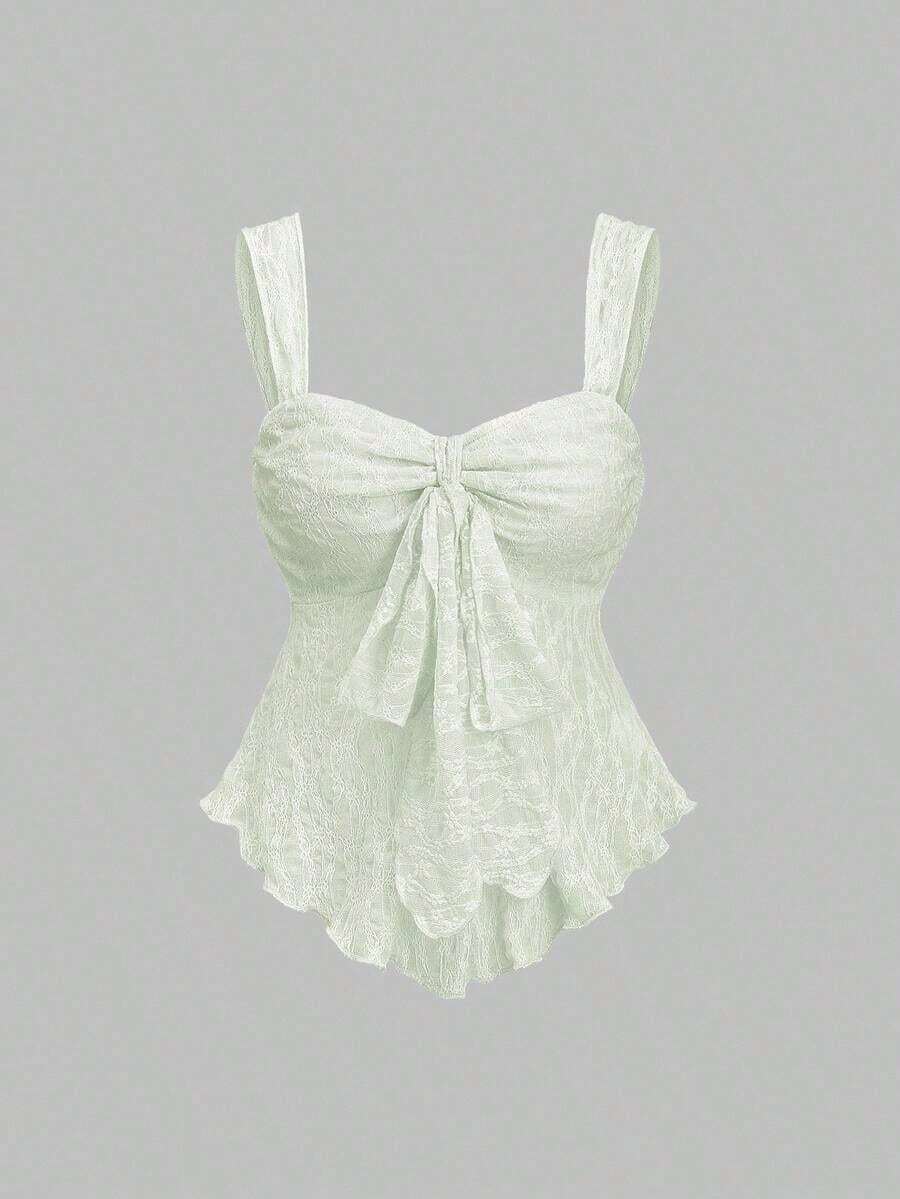 Top corto tipo tubo con lazo y estampado texturizado - verde menta - Ver 1