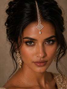 outingfit 1pc Vintage Bridal Forehead Chain, Pearl Hair Chain, Wedding Jewelry - Gold - View 1