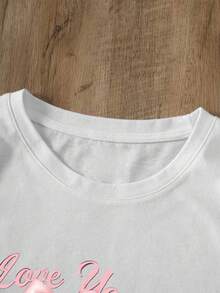 White T-Shirt With Cherries "Love You Cherry Much" Casual Short-Sleeved T-Shirt Cherry Print T-Shirt Cherry Graphic Design With Romantic Phrase Youthful / Sweet / Feminine Style - YH303-白色 - 查看 4