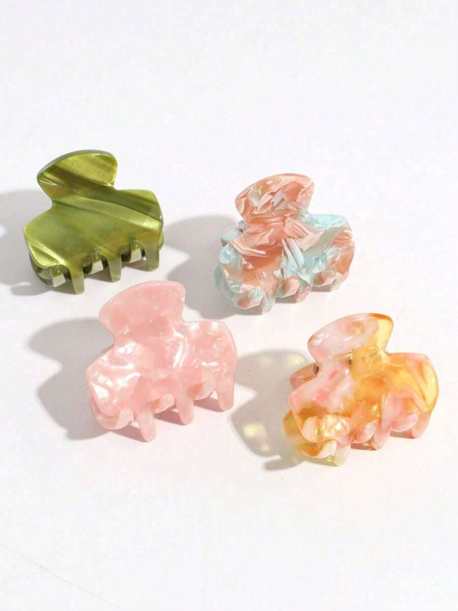 4 piezas de pasadores de pelo de acrílico de colores, aptos para uso diario (los bloques de color de acrílico desiguales son normales) - Multicolor - Ver 1