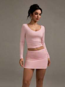 XLLAIS Falda Mini Blanca de Cintura Baja Plegable de 2 Capas, Estilo Elegante Y2K, Colección Casual y Linda, Adecuada para Vacaciones, Otoño/Invierno, Halloween y Navidad. - Rosa Pálido - Ver 4