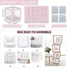 Cajas de Globos para Decoración Shower, 4 Pieza Kit de Cajas de Globos Transparentes Blancas con 30 Letras +, Decoraciones de Fiesta para Cumpleaños Shower Niña Niño Revelación de Género - 1 - Ver 8