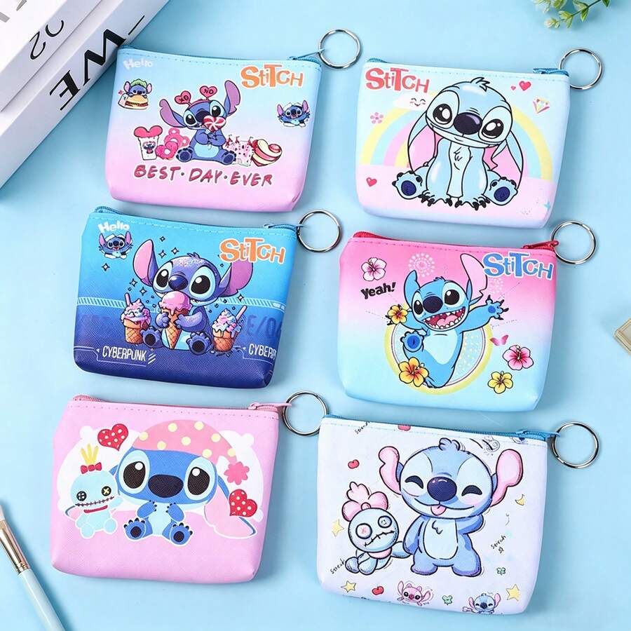 1pc Cute Cartoon Stitch Coin Purse, Fashionable Minimalist Design, Can Be Used As Earphone Storage Bag | Multifunctional Hanging Coin Pouch Key Holder Mini Storage Bag Zipper Small Wallet Suitable For Daily Outings And Travel, Can Store Lipstick, Makeup Brushes, Skincare Products, Coins, Small Items, Household Gifts, Holiday Gifts, Multifunctional Coin Purse - Multicolor - View 1