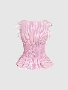 Conjunto de 2 piezas de top sin mangas y shorts con estampado de lunares en contraste para mujer - Rosa - Ver 8