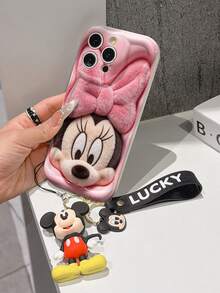 Disney Mickey Mouse Clubhouse Phone Case : 3D Fluffy Pattern Border Protector Phone Soft Phone Case With A Free Cute Mickey Bracelet Chain Lanyard, Mickey, Minnie, Goofy, Donald Duck, Daisy Duck, Pluto, For Apple 17 Promax 17 Pro 16 15 14 13 12 11 Pro Max XS Max X XR Soft Cover Summer Phone Case - 白色 - 查看 4