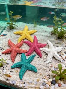 4件套逼真树脂海星摆件，多色人造海星装饰，水族箱鱼缸造景装饰，适用于家居花园婚礼餐桌布置DIY工艺品 - 仿真海星 - 查看 1