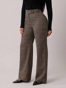 Pantalones rectos de tiro alto de color marrón de estilo minimalista y elegante para mujer, pantalones de traje marrones, pantalones de tiro alto, pantalones casuales sueltos, pantalones de pierna ancha, ropa de mujer de negocios casual, ropa de e - Marrón Mocha - Ver 3