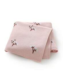 100% Cotton Plum Blossom Pattern Knitted Baby Blanket, All Season Newborn Swaddle Stroller Blanket, Essential Infant Necessities - Pink - View 10