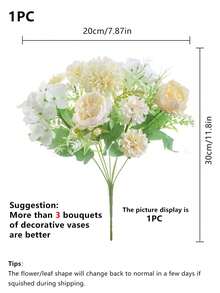 1PC Artificial Peony Flower, Mixed Bouquet, Suitable For Weddings, Home Decoration, Party Decoration, Dining Table Decoration - White - View 3
