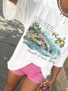 Camiseta holgada y cómoda de manga corta para uso diario y casual, Camisa de la de Amalfi, Camiseta de viaje a Italia, Camiseta de viaje a la de Amalfi para chicas de Italia, Camiseta de Positano Italia, Camiseta recuerdo de vacaciones en Italia, Parte superior de Amalfi con diseño de verano vintage, Blusas adorables, Adecuada para uso diario y casual, Usar para fiestas, Apropiada como regalo - Blanco - Ver 7