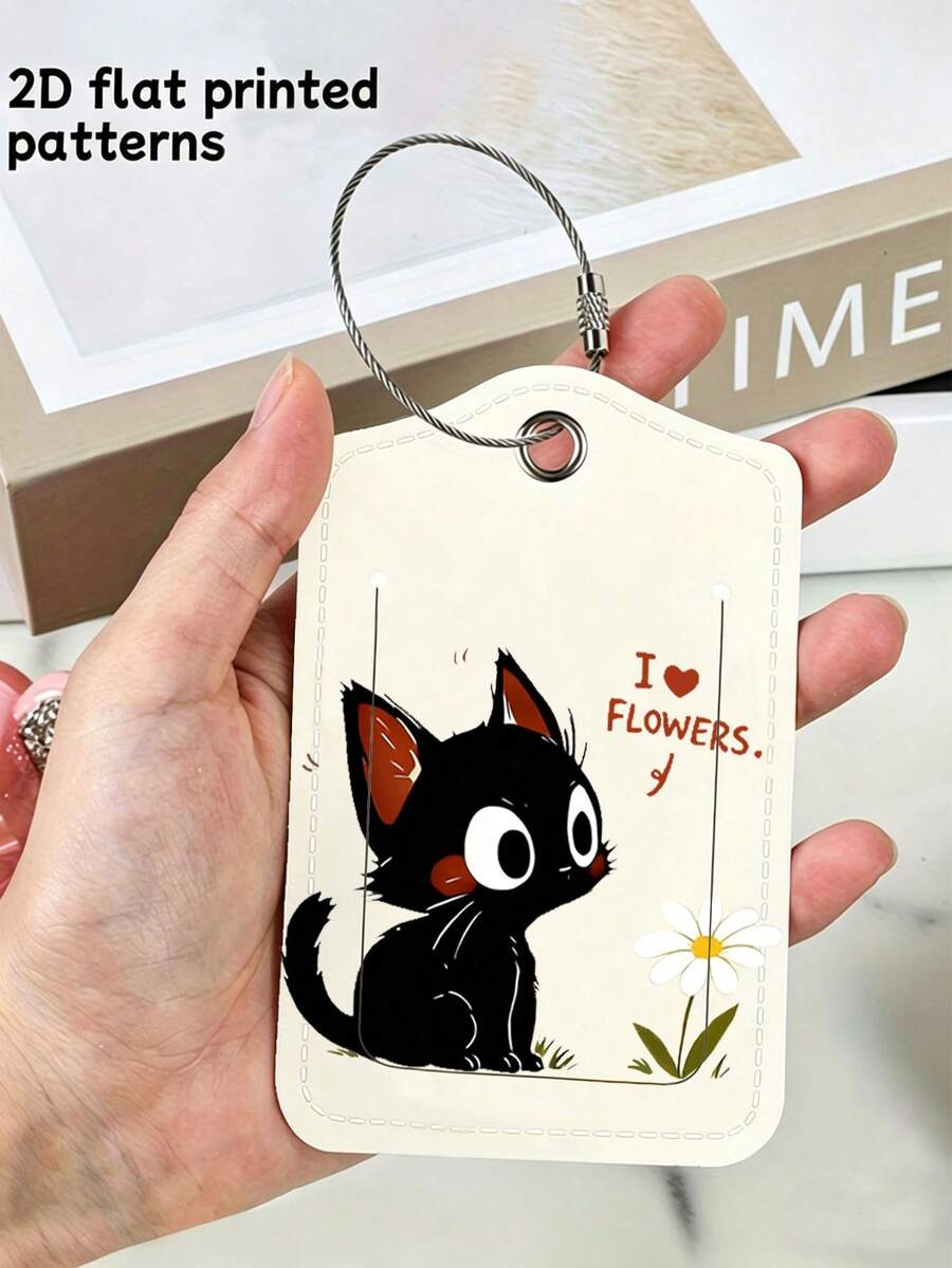 新款可爱小猫图案旅行行李牌,带有姓名和ID信息,采用PU材质,旅行配件,行李识别,运动设计,功能性标签,轻便标签,耐用材质,行李读取器,旅行标签,度假必备品。 - 彩色 - 查看 1