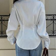 Chic Women's Pinstripe Tie Neck Blouse With Collared Neck And Long Sleeves Perfect For Work Or Dressy Everyday Style Long Sleeved Shirt Striped Shirt Vintage Shirt Collar Shirt White Top White Blouse Spring - Blanco - Ver 7