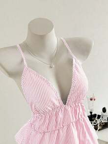 Top halter sin espalda casual a rayas, verano - Rosa - Ver 1