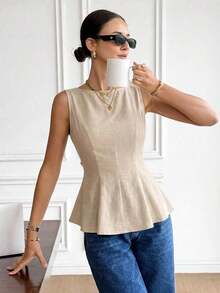 Camisa sin mangas y sin espalda elegante y casual de 100% algodón, conjunto de verano para damas - Albaricoque 2 - Ver 4