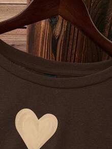 Vestido ajustado mini de manga corta con cuello redondo e impresión de amor casual para mujeres, verano - Café integral - Ver 3