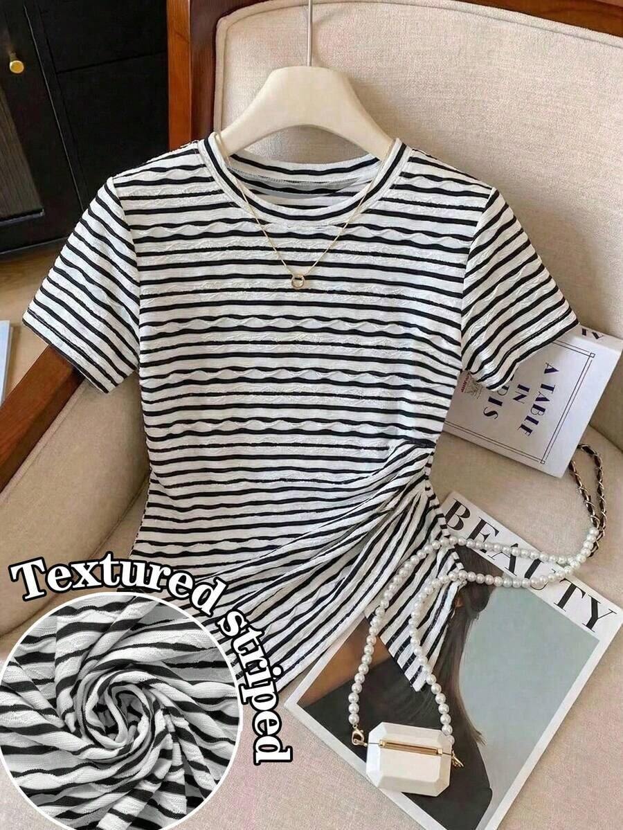 Everyssa Camiseta de verano casual de unicolor, cuello redondo, manga corta, versátil, para uso casual y de negocios, camiseta básica para mujer, camiseta lisa para mujer S3433 de ropa de mujer - Multicolor 3 - Ver 1