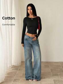 Camiseta de mujer con espalda al descubierto y costuras de encaje.Vestimenta sexy adecuada para citas en verano. - Negro - Ver 7