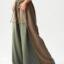 BohoFeels Women's Casual Knit Patchwork Loose Wide Leg Washed Pants - Multicolor - Ver 8