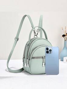 Nueva mochila pequeña de moda para mujer, de un hombro, cruzada, de mano, multifuncional de cuero PU - Verde - Ver 3