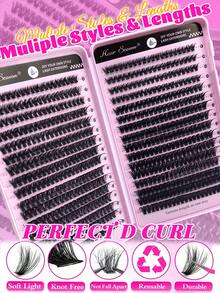 640pcs (60D+80D) D-Curl Fluffy False Eyelashes, 8mm-16mm, Large Capacity, Suitable For Creating Thick Fluffy Natural Eye Makeup, DIY Home Makeup, Large Capacity Single Piece False Eyelash Book, Suitable For Beginners And Makeup Artists, Soft And Durable, Can Be Used For DIY Fox Eye/Cat Eye Makeup, Segmented False Eyelashes, Portable Travel, Suitable For Stage, Wedding, Outdoor, Daily Work, Music Party And Other Occasions - 粉色 - 查看 4