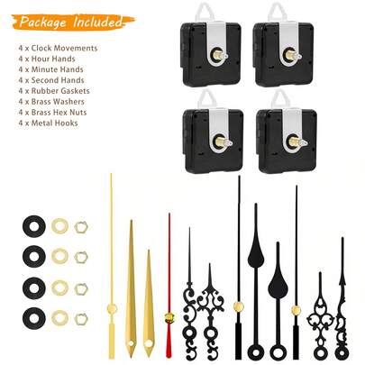Bộ 4 chi tiết máy đồng hồ thạch anh, chiều dài trục: 1 cái 13mm, 2 cái 16mm, 1 cái 23mm, bao gồm 4 cặp kim đồng hồ, dùng để sửa chữa, thay thế và tự chế đồng hồ, phù hợp để trang trí nhà cửa và văn phòng, là món quà tuyệt vời cho người đam mê đồng hồ.