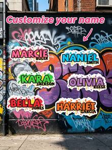 Graffiti Name Stickers: Customizable Text, Waterproof Personalized Sticker Labels. Custom Graffiti Name Stickers: Personalized Die-Cut Vinyl Stickers. - Multicolor - View 1